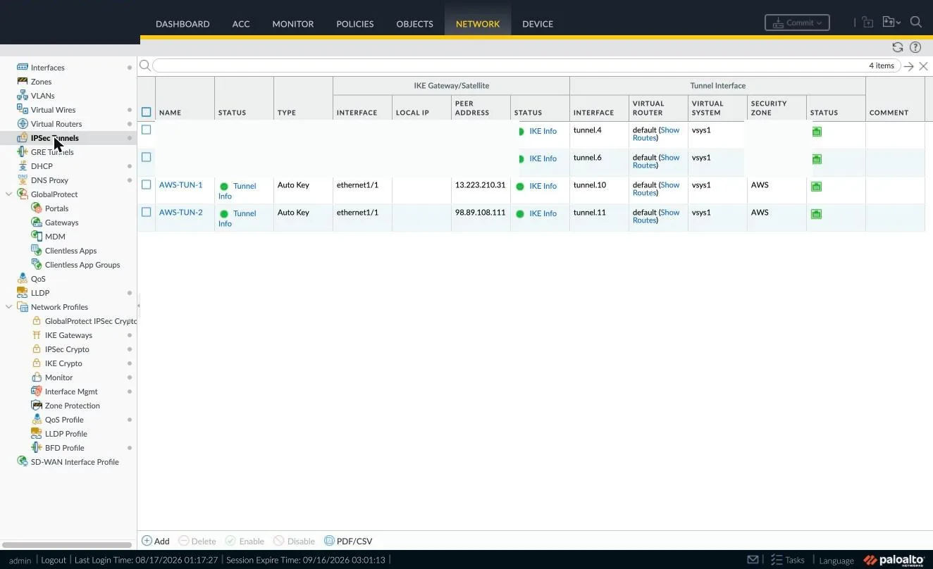 IPSec Tunnels en el equipo de borde